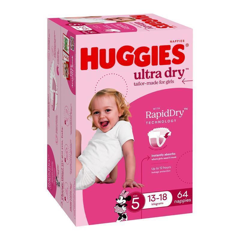 Huggies Ultra Dry Nappies Girl Size 5 Jumbo 64 Pack chính hãng Úc