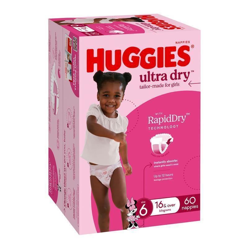 Huggies Ultra Dry Nappies Girl Size 6 Jumbo 60 Pack chính hãng Úc