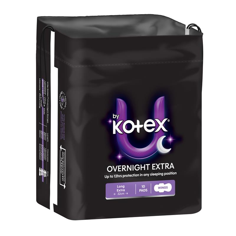 U by Kotex Extra Overnight Pads Wing 10 Pack chính hãng Úc