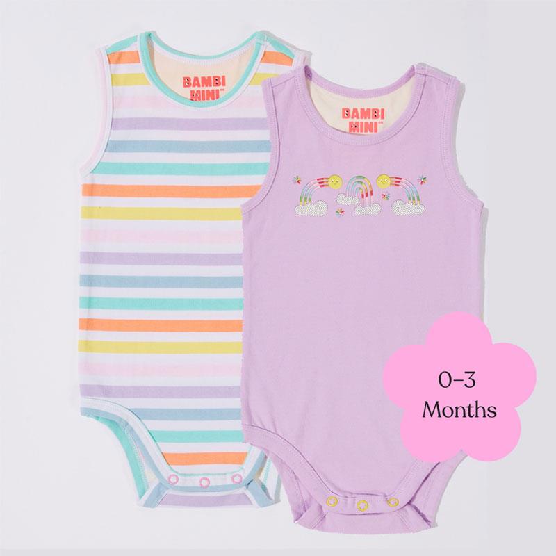 Bambi Mini Co. Supersinglet Bodysuit 0-3 Months Orchid Bloom and Multi Stripe 2 Pack chính hãng Úc