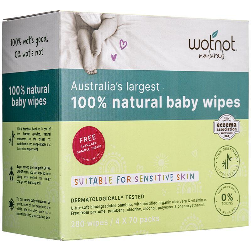 Wotnot All Natural Baby Wipes 4x70 Pack chính hãng Úc