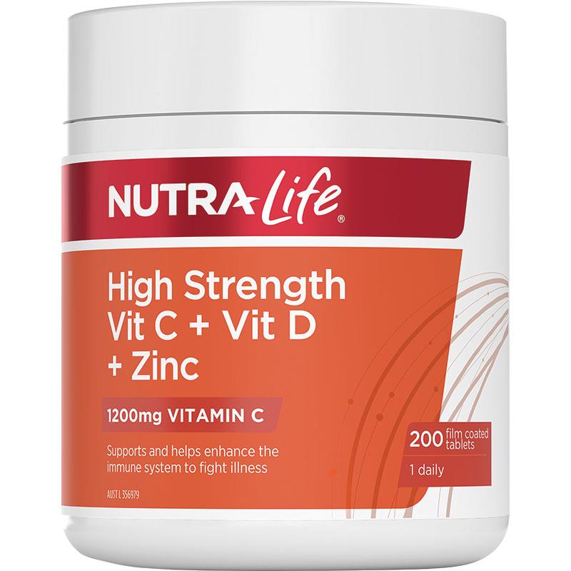 Nutra-Life Vit C + Vit D + ZINC. 200 Tablets chính hãng Úc